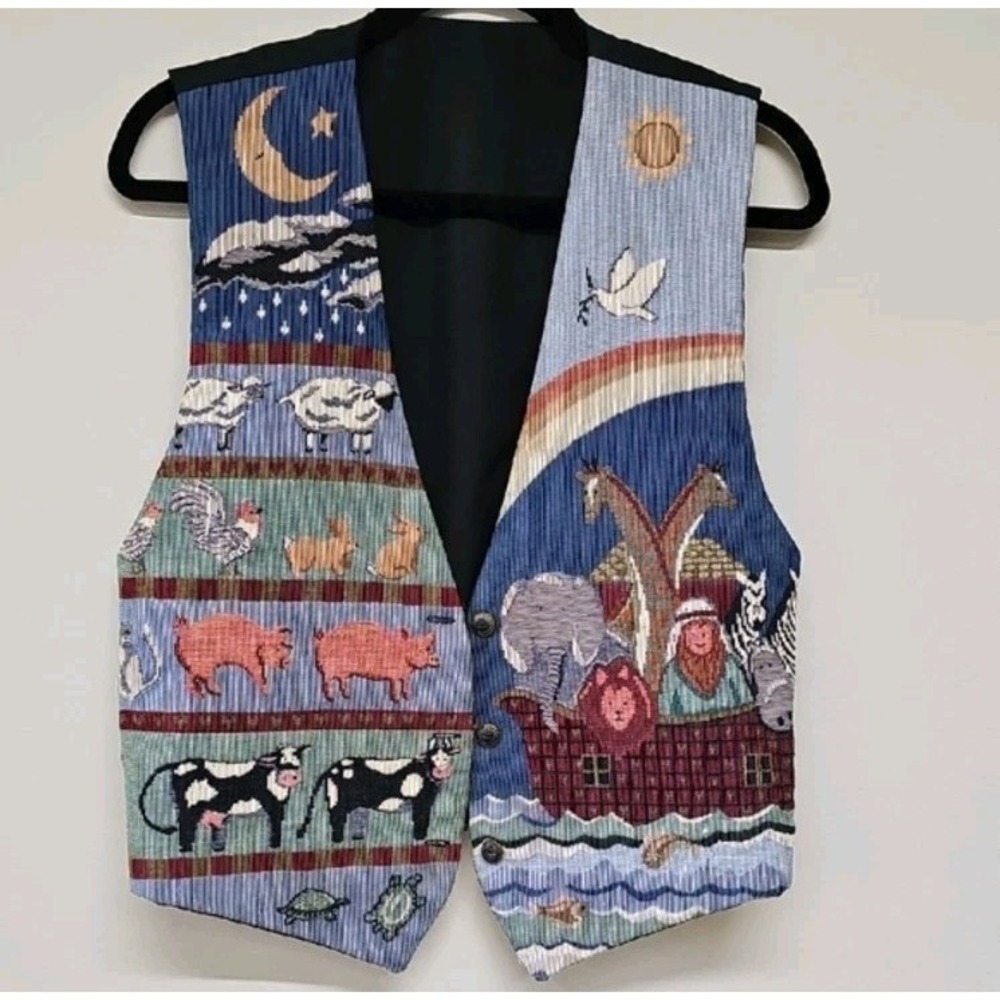 90s Vintage Noahs Ark Tepestry Vest, Multicolor, Size Medium